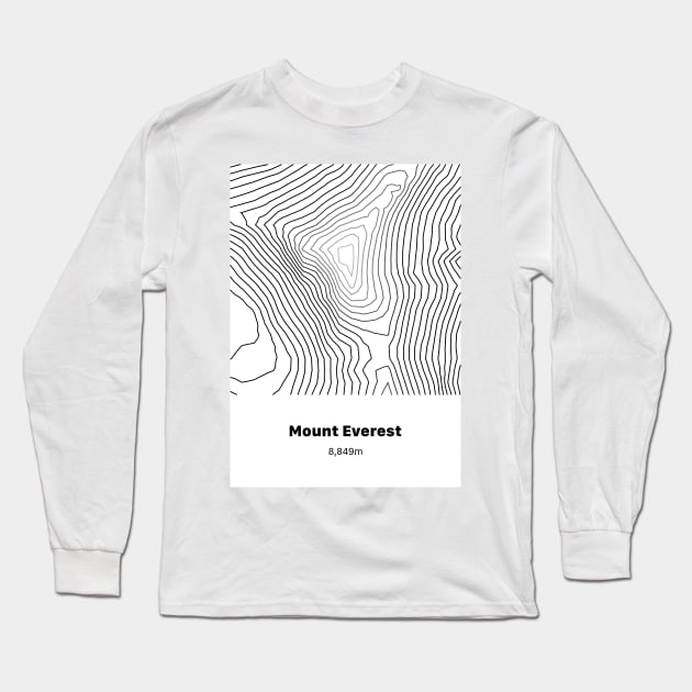 Mount Everest Topographic Map Long Sleeve T-Shirt by Visitify